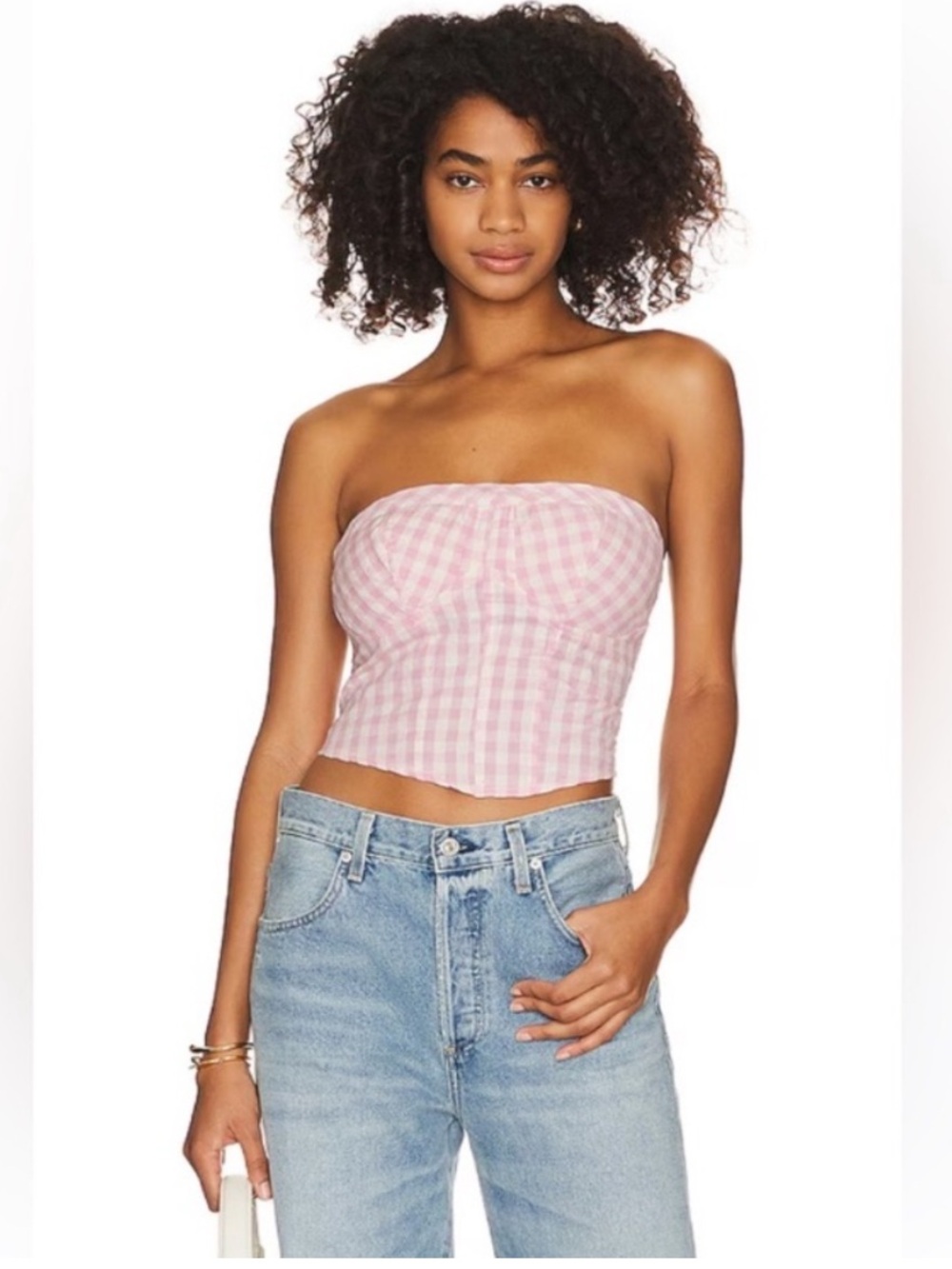 FREE PEOPLE Leilani Pink Gingham Tube Top Size Small